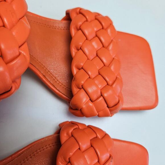 WeeBoo Puff Braided Square Toe Sandals Heels 7.5 Orange Chunky - Picture 3 of 9